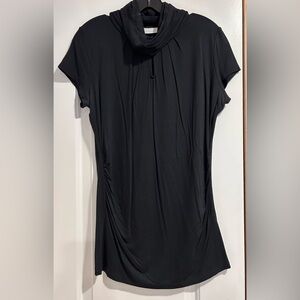 New York & Company Black Cowl Neck Top Short Cap Sleeve Ruched Side Blouse M